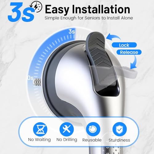 Image of 2PK Grab Bars for Shower Handle, Elderly Assistance Products Silver | Seniors Removable Bar Safety, Suction Cup for Bathtubs and Showers /Bathroom /Walls, Heavy Duty Handrails Grip, No Drilling