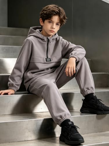 Image of Kids Boys Clothes Color Blocking Hoodie Sweatshirts and Pant 2Pcs Fall Outfits Set Size 5-10