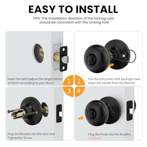 goldenwarm Black Interior Door Knob, Privacy Door Knob, Matte Black Bedroom Door Knobs, Door Knobs Interior Bulk, Privacy Door Knobs for Bedroom or Bathroom(1 Pack) by Goldenwarm - Image 2