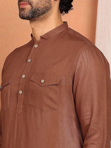 Image of See Designs Men's Full Sleeve Mandarin Collar Viscose Rayon Solid Pathani Set