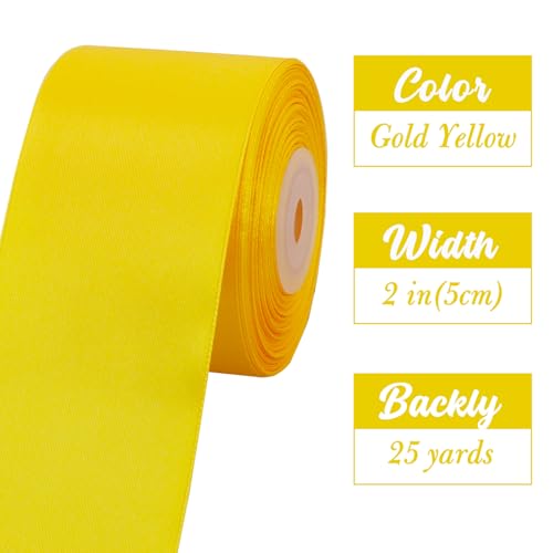 TONIFUL 5cm x 20M Gelb band breit geschenkband große schleife satinband für auto Bogen Schleifen Partydekoration Stuhl Hochzeit Der Valentinstag Geschenkverpackungen Strauß geschenkband