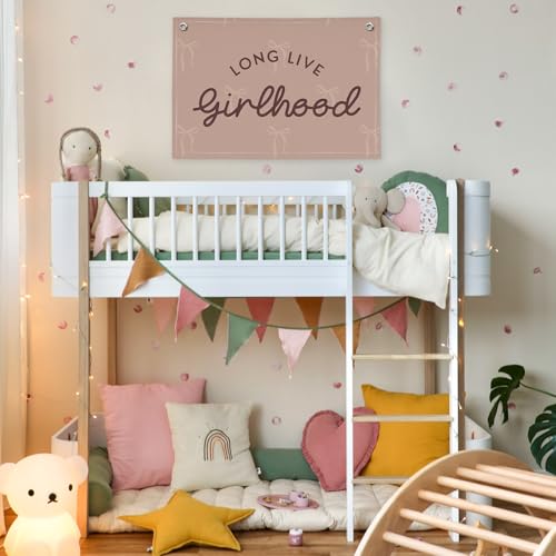 Image of Pink Girls Room Decor,Vintage Coquette Bow Hanging Linen Banner Flag for Baby Girls Nursery Teen Girl Bedroom Dorm Decorations Kids Toddler Room Nursery Playroom Wall,girlroom