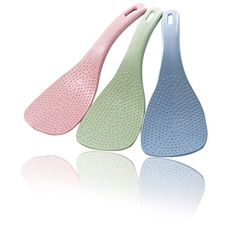 Rice Paddle Non Stick Rice spoon Rice Spatula Premium Rice Cooker Rice Scoop Serving Spoons for Home Kitchen Tools 3 PCS Pink Green Blue