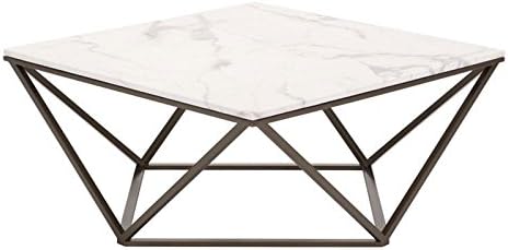 MAKLAINE Faux Marble Top Coffee Table in Stone and Antique Brass