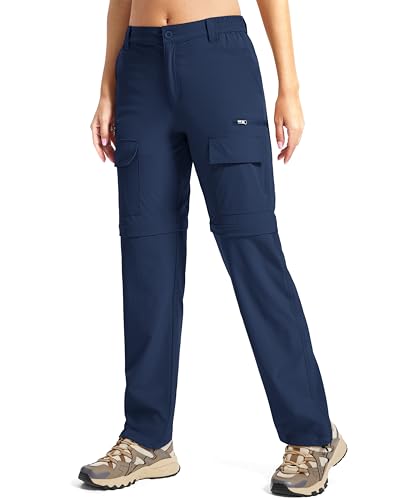 Womens Hiking Pants Convertible Lightweight Quick Dry Stretch Zip Off 7 Pockets Outdoor Travel Cargo Pants Navy 10