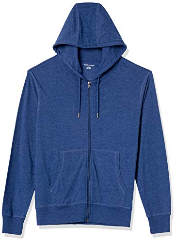 Amazon Essentials Men's Lightweight Jersey Full-Zip Hoodie Sweater, -Blue Heather, Large