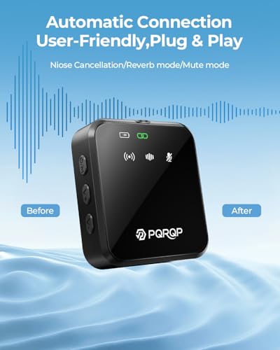 Image of PQRQP 3 in 1 Wireless Mini Microphone for iPhone, Android, Camera,328ft Range, 18H Battery Life,High-Fidelity Audio Clip on Mic for Content Creators-Soot Black