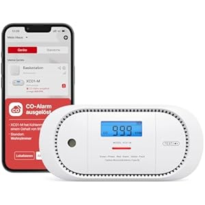 X-Sense Kohlenmonoxid-Melder funktioniert mit der SBS50-Basisstation, verfügt über eine Digitale LCD-Anzeige, Einer austauschbarer Batterie, CO-Melder mit Spitzenwertspeicher, 1er-Pack, XC01