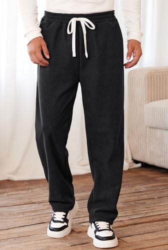 Men's Corduroy Sweatpants Casual Sherpa Lined Drawstring Warm Pant with Pockets (S-2XL)4