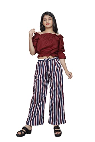 Image of Girls Printed Floral Designer Top & Palazzo Set | Stylish Crop Top and Trouser for Kids girls | 2-Piece Outfit for Girls Age 4-16 Years