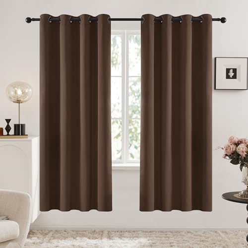 Image of Deconovo Blackout Curtains Thermal Insulated Curtains Grommet Top Shades Curtains for Study 52W x 63L Inch Brown 1 Pair