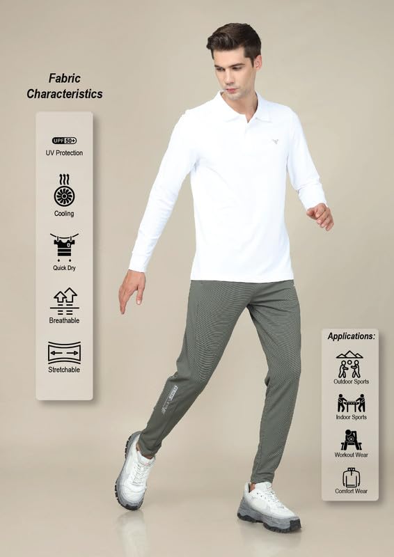 Image of TECHNOSPORT Mens Slim Fit Polyester Active Wear Collar Polo T-Shirt with Long Sleeves for Workout, Sports