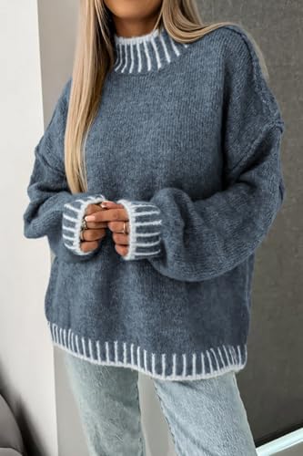 ATHMILE Womens Sweaters Fall Oversized Pullover Long Sleeve Mock Neck Chunky Knit Jumper Tops Winter Fashion Clothing 20252