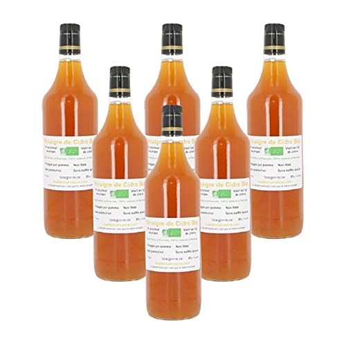 Lot de 6 bouteilles de vinaigre de cidre bio non pasteurisé vieilli en fût de chêne 1L - Made in Calvados