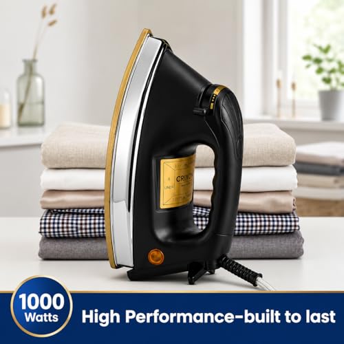 Image of 1.5KG Heavy Weight Iron Press for Clothes 1000W | Dry Iron with Nonstick Soleplate | Shockproof Body, Adjustable Temperature | 1 Year Replacement Warranty | Made in India