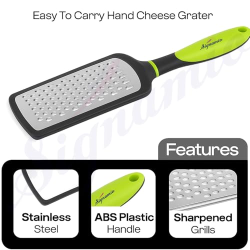 Image of SIGNAMIO Hand Kadukas Cheese Grater and Vegetable Shredder for Kitchen Stainless Steel Ginger Crusher, Carrot Grater, Garlic Slicer with Protective Cover (Green)