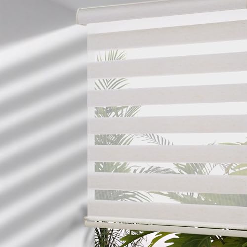 MYshade Persianas cebra sin cordones para ventanas, persianas de doble capa que filtran la luz, para cocina/dormitorio/sala de estar/oficina, 46 pulgadas de ancho x 72 pulgadas de alto, beige