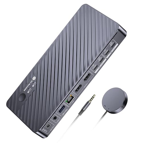 AV Access Docking Station KVM Switch 2 Monitors 2 Laptops, 4K KVM Switch Dual Monitor, 100W PD for Each PC, 1G Ethernet, EDID Emulation, Ideal for Home Office & Gaming