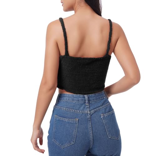 Image of Amazhiyu Women's Fuzzy Cropped Tank Top Sweater-Knit Scoop Neck Crop Cami
