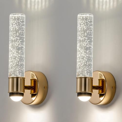 Image of Lampmaster Luxury Crystal Bubble Wall Light | Gold Finish LED Sconce with 3 Color Modes | Modern Up /Down Mount Wall Lamp for Interior Decoration, Living Room, Bedroom, Hall, Home Decor | Pack of 2