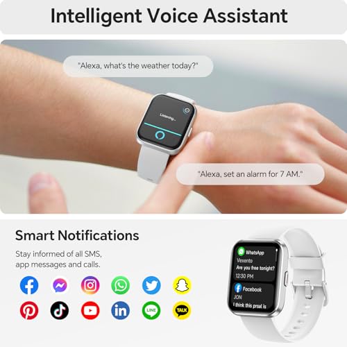 Image of Smart Watches for Women, 1.85 inch HD Smart Watch for Samsung /iPhone /Android, Fitness Tracker with 24 /7 Heart Rate /Sleep /SpO2 Monitor, Smartwatch 120+ Sports Modes 3ATM Waterproof (White, 1.85)