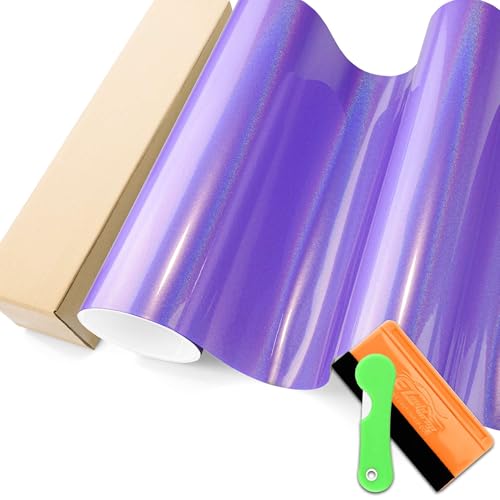 Laser Flip Gloss Purple Metallic Holographic Rainbow Psychedelic Vinyl Wrap Auto Car Sticker Decal Film Sheet Bubble Free Air Release Technology with Tool Set 1FTx5FT