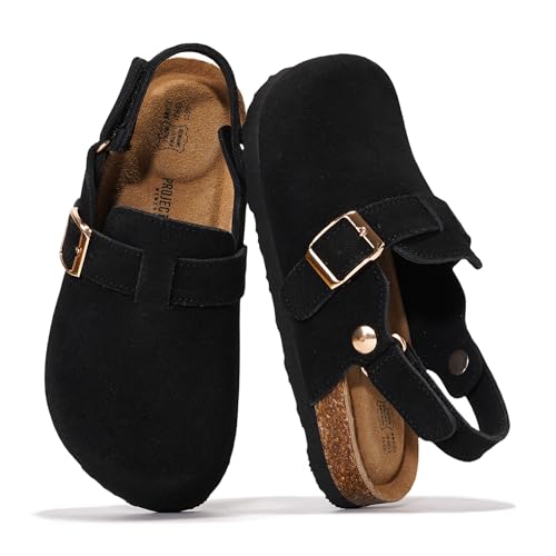 Image of Project Cloud Kids Clogs 100% Genuine Leather with Natural Cork Footbed & Memory Foam Insole Arch Support - Non-Slip Clogs for Kids - Slippers Sandals for Boys & Girls Footwear