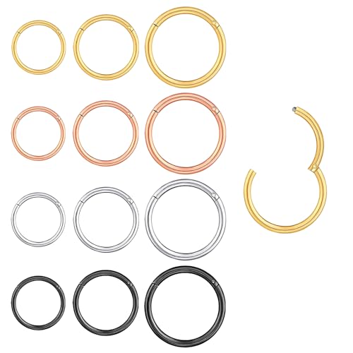 NTGRTY 12 PCS Anelli Cerchio di Naso Acciaio Inox,Septum Finto Conch Nostril Piercing,Piercing Finto Naso per Donne Uomini Anelli per il Naso piercing Cerchio Argento, Nero, Oro, Oro Rosa 6mm 8mm 10mm NTGRTY 12 PCS Anelli Cerchio di Naso Acciaio Inox,Septum Finto Conch Nostril Piercing,Piercing Finto Naso per Donne Uomini Anelli per il Naso piercing Cerchio Argento, Nero, Oro, Oro Rosa 6mm 8mm 10mm