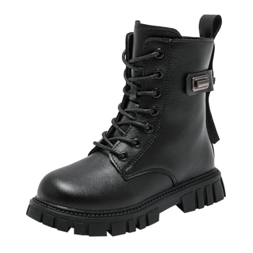 Girls Lace Up Ankle Boots PU Leather Combat Riding Boots Fashion Waterproof Side Zipper Punk Goth Boot 4-12 Years
