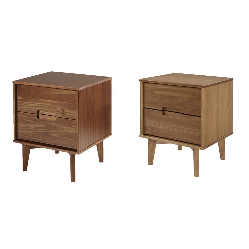 Walker Edison Mid Century Modern Grooved Handle Wood Nightstand Side