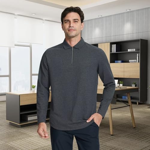 Mens Quarter Zip Polo Shirt Long and Short Sleeve Collared Shirts Moisture Wicking Performance Golf Polo Shirts2