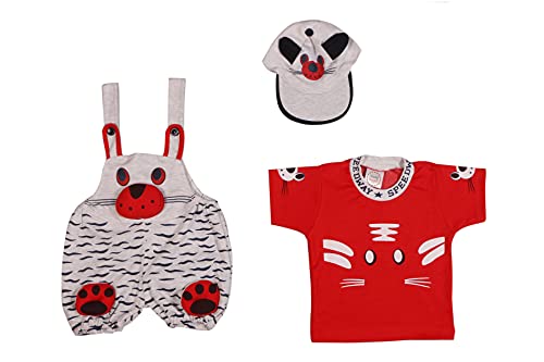 Image of Baby Boy's And Baby Girl's Dungaree Set /Romper Set with T-Shirt And Cap