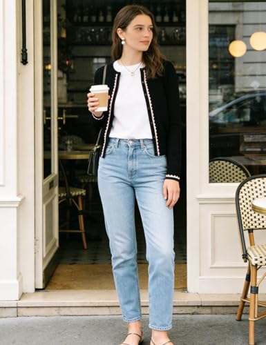 Image of Women's Cardigan Sweater Color Block Long Sleeve Crew Neck Knit Cardigan Trendy Cropped Cardigan Shrug