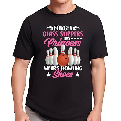 Gift Idea for Princess Fans Forget Glass Slippers She Wears Bowling Shoes Men Women Black Multicolor T Shirt