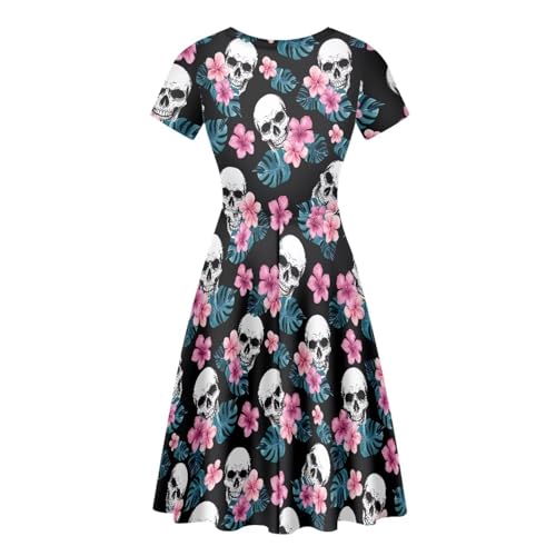 Image of HUGS IDEA Womens Puffy Swing Midi Dress Round Neck Short Sleeve Party A-Line Dresses
