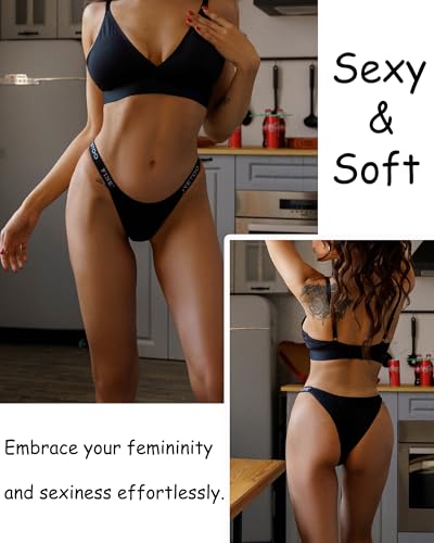 Image of FINETOO Womens Underwear Cotton High Cut String Bikini Panties Low Rise Hipster Ladies Sexy Cheeky Underwear 6 Pack