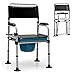 S AFSTAR Folding Commode Chair, Height Adjustable Shower Chair w/Large Commode Bucket, Padded Seat, Backrest, Towel Holder, Heavy Duty Bedside Commode for Elderly Rehabilitating People, 440 LBS