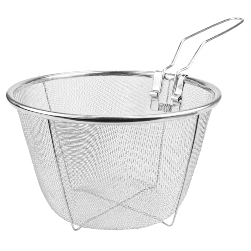 Stainless Steel Deep Fry Basket with Folding Handle Round Wire Fry Basket French Fry Chip Basket Metal Strainer for Home Restaurant Cooking Serving (7Inch)