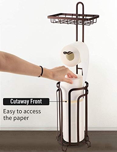 Toilet Tissue Paper Holder Free Stand with 3 Spare Rolls High Storage Rack, Top Functional Holder for Phone or Air Freshener, Perfect for Bathroom, RV - Bronze Red