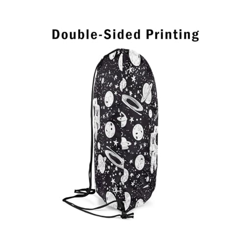 Manfei Cartoon Astronaut Drawstring Backpack Gym Bag,Starry Galaxy Universe Cinch Bag,Planets Outer Space Foldable Draw String Back Bag Sports Bag4