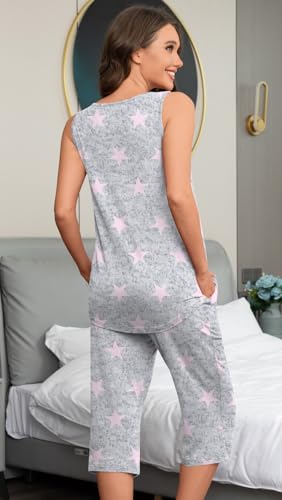 Women Pajamas Sets Loungewear Soft Sleepwear Two Piece Summer Sleeveless Pjs Tank Top Pants with Pocket S-3XL3