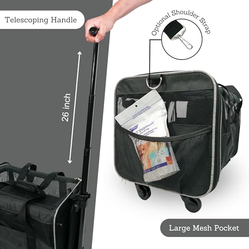 Pet Carrier with Wheels – Airline Approved – Rolling Pet Carrier – Soft Dog & Cat Travel Carrier – Small Dog Carrier – Removable Wheels – 17.5” x 12” x 12” – Black Pet Carrier with Wheels – Airline Approved – Rolling Pet Carrier – Soft Dog & Cat Travel Carrier – Small Dog Carrier – Removable Wheels – 17.5” x 12” x 12” – Black