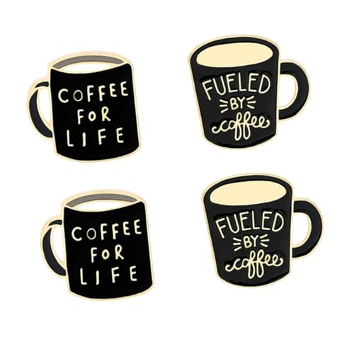 EXCEART 4個 英字デザイン合製コーヒーカップ胸針 ファッションブローチ 衣服用アクセサリー パーティーや普段使いに