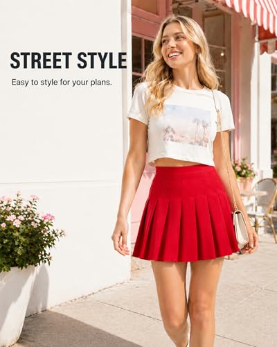 Image of Shestellar Pleated Skirts for Women High Waist A-Line Mini Tennis Skater Skirt Casual Basic School Uniform Cheerleader