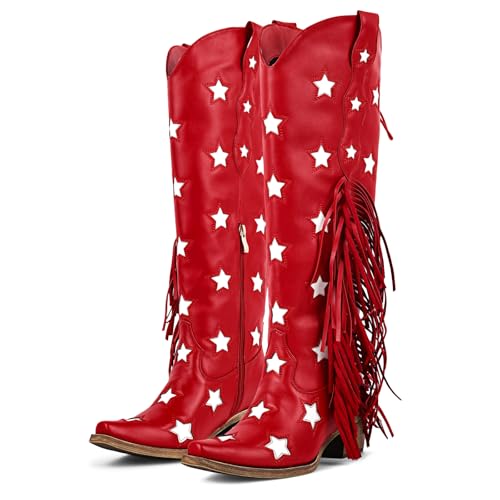 richealnini Knee High Cowboy Boots for Women Adjustable...