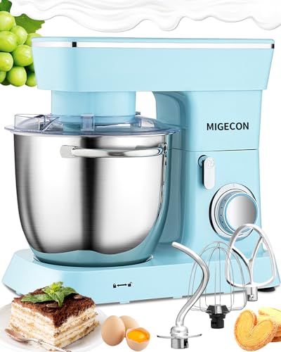 MIGECON Stand Mixer,10-Speed Electric Food Mixer, 5.26 Quart Stainless Steel Bowl Portable Lightweight Kitchen Mixer，Egg Whisk,Dough Hook,Flat Beater (Blue)