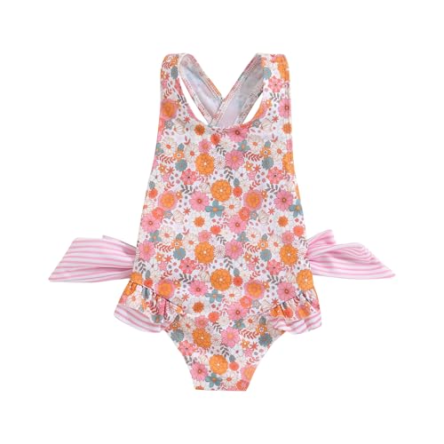 Image of Toddler Kids Girl One Piece Swimsuit Floral Sleeveless Backless Swimwear Bowknot Ruffled Bathing Suit Beachwear