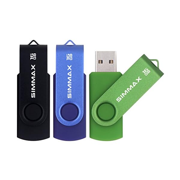 SIMMAX USB Stick 3 Stück 16GB Memory Stick Swivel-Design USB-Flash-Laufwerke Zip-Laufwerke (16GB Schwarz Blau Grün)