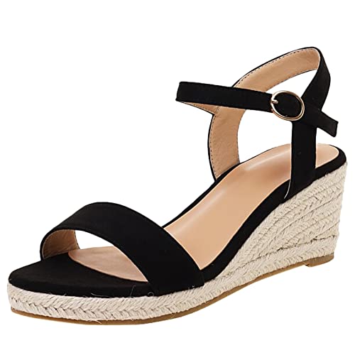 KISSYAYA Damen Escpadrilles Sandalen mit Keilabsatz (40 EU,Schwarz) Cover