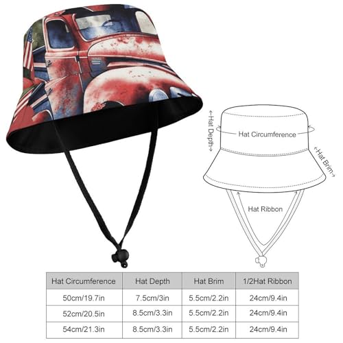 20.5in Fisherman Hats Patriotic Old Red Truck Sun Hat for Men Women Bucket Hat Boonie Cap Travel Summer Beach Hats Black2
